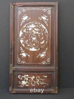 Panneau antique en bois sculpté chinois, incrusté de nacre