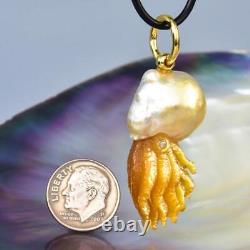 Pendentif Nautilus Perle des mers du Sud avec incrustation de nacre et diamants 12,85 g