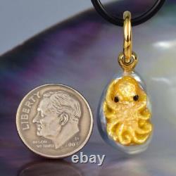 Pendentif Pieuvre Perle de Mer du Sud Sculpté en Nacre et Vermeil Sterling 5,36 g