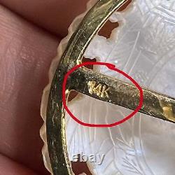 Pendentif de jeton de jeu chinois sculpté en nacre d'oiseau en or jaune 14 carats