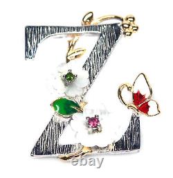 Pendentif en argent sterling 925 avec nacre sculptée, rhodolite et chrome diopside