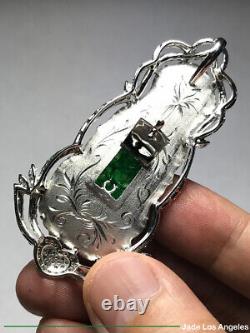 Pendentif en diamant en or blanc 18 carats avec jade de jade vert émeraude de perle de Kwanyin 111,38 ct