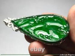 Pendentif en jade de jadeite vert émeraude en feuille de lotus avec diamants en or blanc 18 carats
