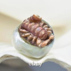 Perle baroque géante de la mer du Sud et pendentif en coquille de nacre sculptée en forme de scorpion 4,61 g