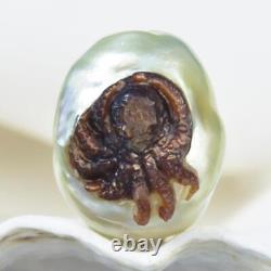 Perle baroque géante des mers du Sud et coquillage sculpté en nacre d'octopus de 6,70 g