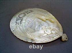 Plaque de l'Annonciation de la Vierge Marie/Ange Gabriel sculptée en nacre/mère de perle antique