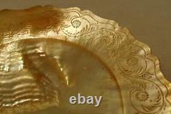 Plaque en coquille d'huître mère-perle antique, assiette à bordure sculptée à la main, design rare1
