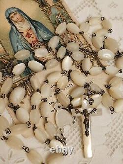 'Rare Perles de nacre sculptées à la main du rosaire catholique victorien antique'