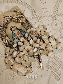 'Rare Perles de nacre sculptées à la main du rosaire catholique victorien antique'
