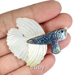 Sculptures de poissons combattants en nacre, broche en argent 925 saphir 36x21mm